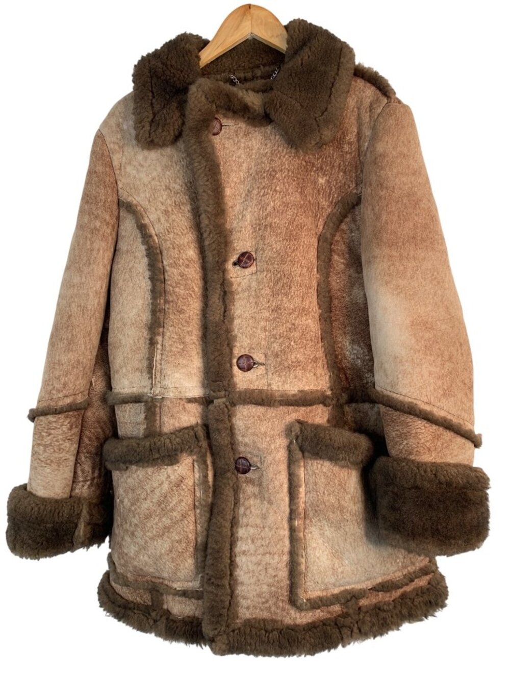 Vintage Gino Leathers Shearling Coat Size 40 Mens USA Brown Western